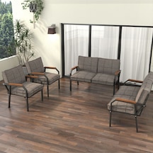 Mygusi Hayal Balkon Bahçe Cafe - Metal Kanepe Koltuk Takımı - 2+2+1+1 Cappuccino