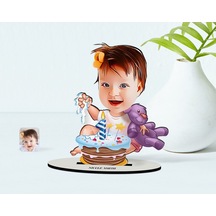 Kişiye Özel Bebek Doğum Günü Karikatür Ahşap Biblo - 2