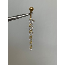 316 L Cerrahi Çelik Standart 10 Mm Baget Taşlı Sallantılı Yıldız Model Göbek Piercingi Gold