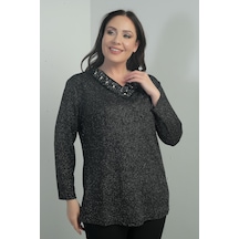 By Saygı Kadın İnci-taş Detaylı V Yaka Likralı Simli Büyük Beden Bluz-40886 Siyah By Saygı Kadın İnci-taş Detaylı V Yaka Likralı Simli Büyük Beden Bluz-40886 Siyah