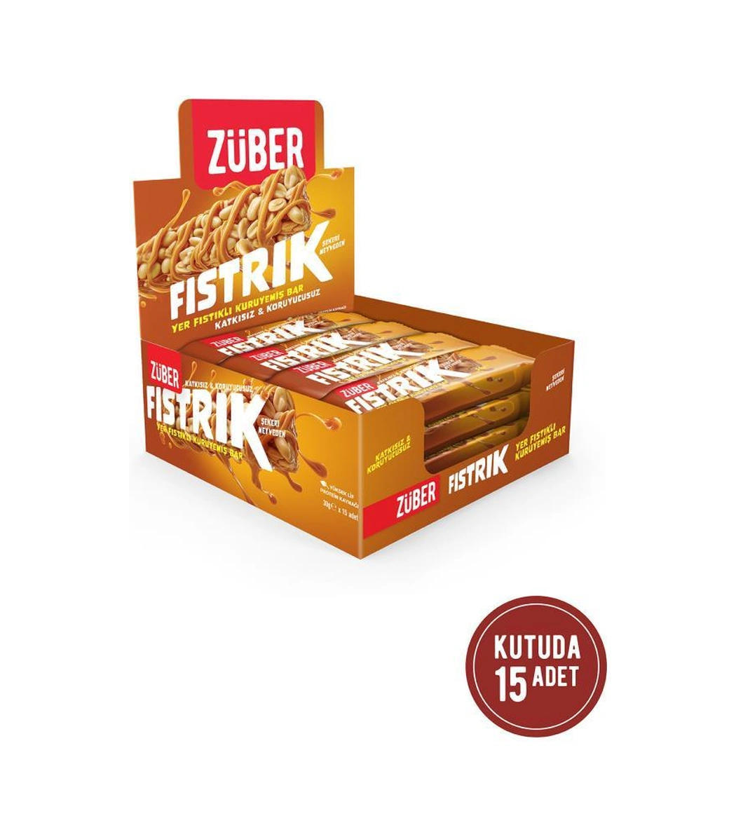Züber Fıstrık Yer Fıstıklı Kuruyemiş Bar 30g X 15 Adet