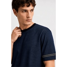 Alexandergardi Şerit Detaylı Kontrast Yaka Basic T-shirt Lacivert Melanj