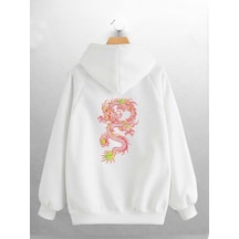 Macklin Unisex Kadın Erkek Kırmızı Ejder Baskılı Sweatshirt Beyaz Mck0669 Beyaz