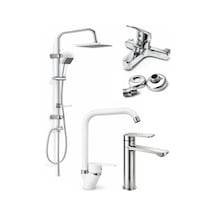 4'lü Beyaz Krom Full Set Banyo Bataryası Lavabo Ve Mutfak Bataryası Robot Duş Seti Diğer