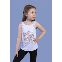 Toontoy Kids Toontoy Kız Çocuk Fırfır Detaylı Flamingo Kabartma Baskılı Atlet Gri Melanj