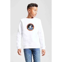 Tshirthane Nasa Spacex Roket Baskılı Unisex Çocuk Beyaz Sweatshirt Beyaz