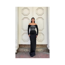 Genel Markalar Kadın Yeni Sezon Dik Yaka Payetli Maxi Uzun Kollu Abiye Elbise Siyah - 925383539 Siyah