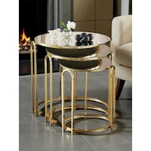 Zigon Sehpa Bronz Ayna Lenka Yuvarlak 3'lü Gold Metal Sedaş-lenka-zigon-gold Altın - Bronz