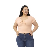 Disentis Büyük Beden Yarım Kollu Göğüste Bağcık Detaylı Kaşkorse Somon Body-somon Somon