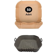 Melsen 50 Adet Airfryer Pişirme Kağıdı Ve Silikon Pişirme Matı Kare Tabak Modeller