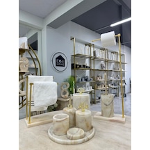 Dekoratif Doğal Şeker Mermer 9 Parça Gold Mercan Banyo Seti