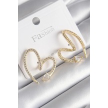 Dodes Dodes Pirinç Gold Renk Zirkon Taşlı Yılan Kalp Model Kadın Küpe Tg27bkp9741 Çok Renkli