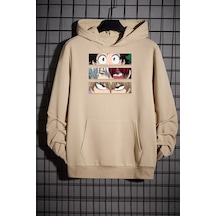 Uyguntarz Unisex Makima Hugging Denji Baskılı Sweatshirt Bej
