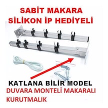 Duvara Monteli Paslanmaz Makaralı Çamaşır Askısı Balkon Katlanır Gümüş