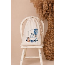 İsme Özel Erkek Bebek Çocuk Kıyafet Kesesi 30x40 Cm %100 Pamuk Ham Bez İsim Baskılı Yıkanabilir Kişiye Özel Kese 1009kk Ekru