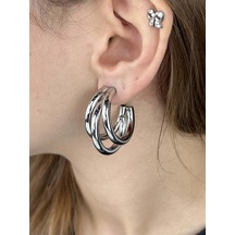 Çoklu Görünüm 3lü Paslanmaz Çelik Küpe 586, Gümüş Renk Gümüş