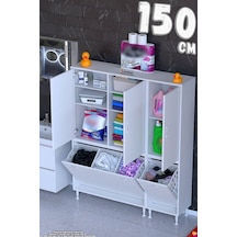 Ohbe 100 + 50cm Genişlik 160cm Boy 32,5cm Derinlik Kirli Sepetli 3 Uzun Kapak Çok Amaçlı Banyo Dolabı 100 + 50 Cm