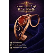 Kadın Bakır Bileklik Doğal Kırmızı Akik Taşlı Otantik Model Bilezik Her Bileğe Uygun Diğer