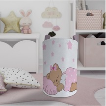 Mekta Home Bebek Ve Çocuk Odası Uyuyan Sevimli Ayı Desenli Pembe Oyuncak Sepeti Renkli Çok Renkli