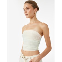 Koton Slim Fit Drape Detaylı Crop Straplez Bluz Turuncu Desenli 5sak10776ek Turuncu Desenli
