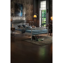 Manyas Çift Kişilik Ferforje Metal Karyola-beyaz Ahşap Latalı