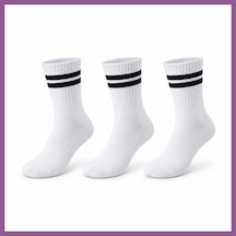 Bezos Unisex Beyaz Çorap Siyah Çizgili 3'lü Set Uzun Soket Günlük Spor Kolej Stil Rahat Kadın Erkek Çorabı Rengaren