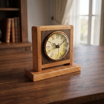 Essent Dualis Ahşap Masa Saati - %100 El Yapımı - Ceviz Ve Meşe Ağacı - 15x13x5.5 Kahverengi