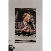 Doğal Taş Atatürk Baskılı Tablo - Duvar Dekoru 30x50cm