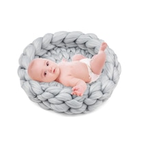 Yifomall Yeni Doğan Fotoğraf Çektirme Matı - 35x8cm Yumuşak El Örgü Battaniye - Bebe Gelişim Takibi Ve Fotoğraf Dekoru - Gri Gri