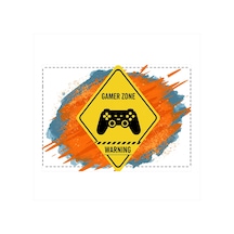 Sarı Gamer Zone Levhası Dekoratif Ahşap Tablo