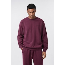 Erkek Respire Basic Oversize Sweatshirt Vişne Bordo