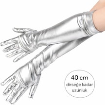 Gümüş Renk Dirsek Altı Lüks Saten Eldiven 40 Cm 5691 "