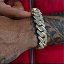 Prong Cuban Chain Gold Bileklik 20mm Kalın Komple Zirkon Altın