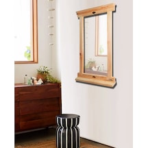 Doğal Ahşap Duvar Hol Antre Koridor Oda Makyaj Aynası 62X42Cm Ahşap