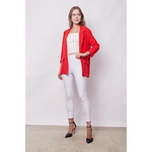 Yazlık Likrasız Keten Kumaş Yakalı Cep Kapaklı Oversize Blazer Ceket-koyu Mercan K.mercan