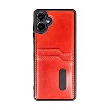 Samsung Galaxy A06 Uyumlu Kılıf Sara Kartvizitli Deri Kılıf - Kırmızı