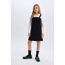 DeFacto Kız Çocuk Askılı Gabardin Salopet Elbise D9306A825SPBK27 Siyah