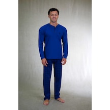 Estiva Erkek Kareli İndigo Patlı İnterlok Pijama Takımı Çok Renkli
