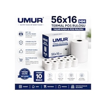 Tr Umur 56x16 Yazarkasa Termal Pos Rulosu Net Baskı Yüksek Kalite 1 Paket - 10 Adet