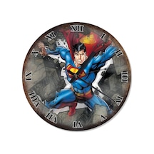 Eskitilmiş Zeminde Kayalar Ve Supermen Baskılı Duvar Saati Eskitme