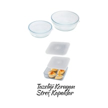 2 Boy Kare Ve 2 Boy Yuvarlak Esnek Streç Saklama Kapağı - 4 Lü Silikon Borcam Kapağı Seti Beyaz