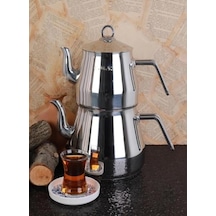 Oms Collection 8103 Xl Maxi Boy 4 Parça Çelik Çaydanlık Sade Gri