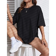 Unisex Kadın/erkek Düz Renkli Özel Baskılı Oversize Pamuk Penye Bisiklet Yaka T-shirt Siyah