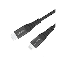 Omars MFI Sertifikalı Type-C to Lightning iPhone / Apple Uyumlu iPad  Örgülü Hızlı Şarj ve Data Kablosu 1 Metre Siyah