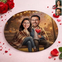 Bk Gift Kişiye Özel Sevgili Karikatürlü Yuvarlak Puzzle 20x20cm -7, Sevgililer Günü Hediyesi, Sevgiliye Hediye Kobitmeyencom36160 Bk Gift