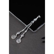 Encili Silver 925 Ayar Gümüş Çift Sallantılı Yuvarlak Uçlu Tesbih Püskülü Gümüş