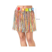 Yetişkin - 280 - Ve Çocuk Uyumlu Rengarenk Püsküllü Hawaii Luau Hula Etek - Edntrend - 40 Cm