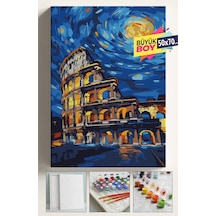 Sayılarla Boyama Seti Numaralı Tuval Fırça Boya Dahil Kasnaklı Set 50x70 Cm - Yıldızlı Gece Kolezyum