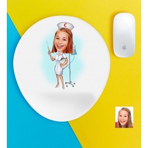 Kişiye Özel Hemşire Karikatürlü Bilek Destekli Mouse Pad-2