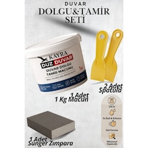4 Parça Beyaz Duvar Tamir Macunu Seti 1000 Gr - Çatlak, Delik Ve Derz Dolgusu - 2 Adet Plastik Spatula Ve Kübik Zımpara İle Alçı Yüzey Onarım Seti 1 Kg 1 Kilo Duvar Tamir Macunu Seti Beyaz Beyaz